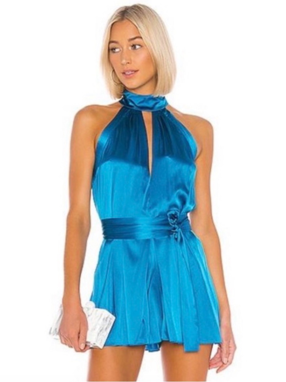 Alexis Capri Blue Rayelynn Silk Halter Romper Size Small